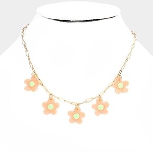 NEW Peach Retro Flower Daisy Daisies Link Necklace